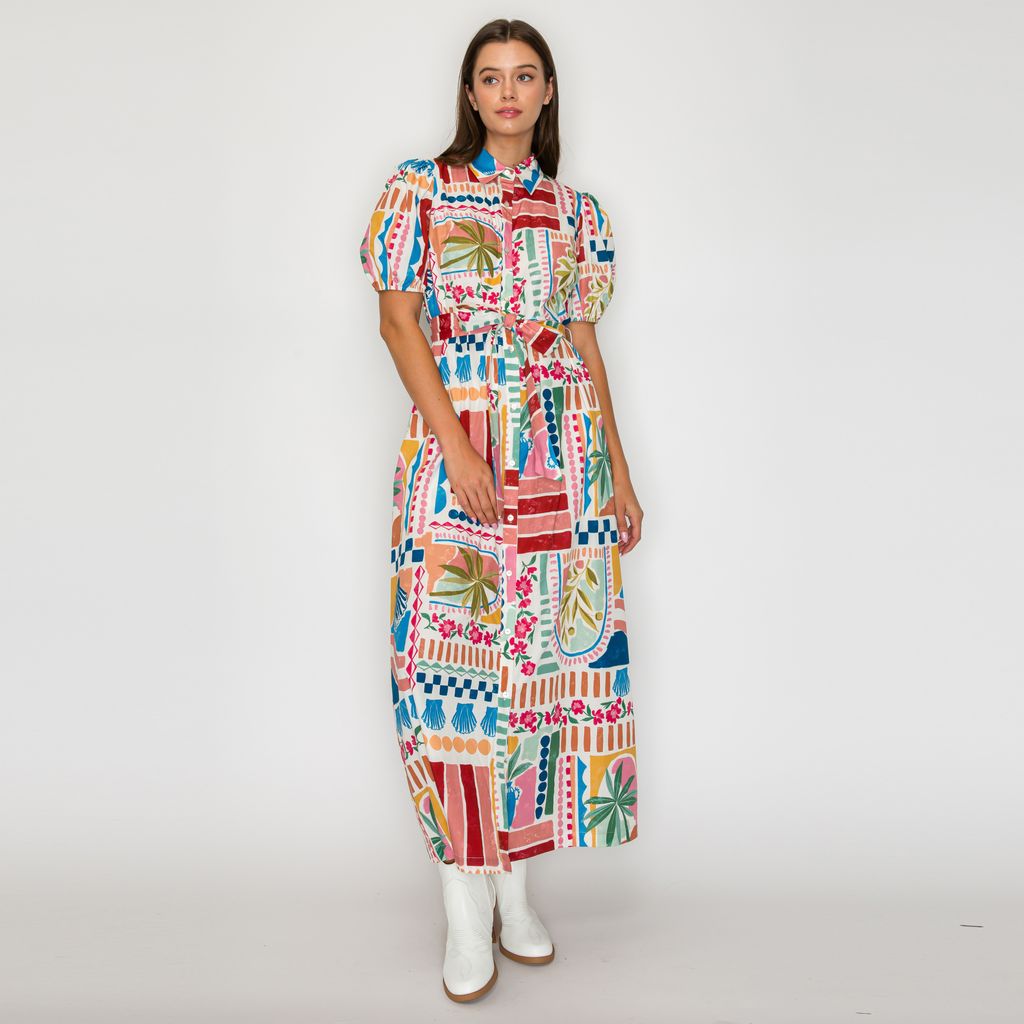 Midi Button Down Dress Multi