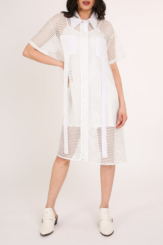 Rectangular Lace Hollow Out Net Midi Dress O/S