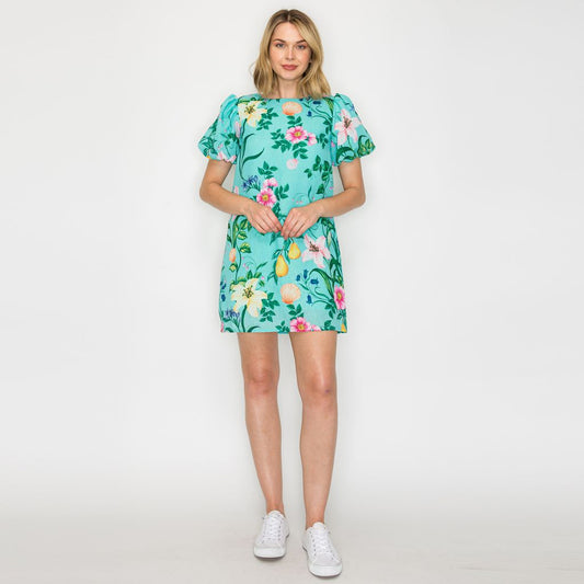 Short Puff Sleeve Mini Dress Multi