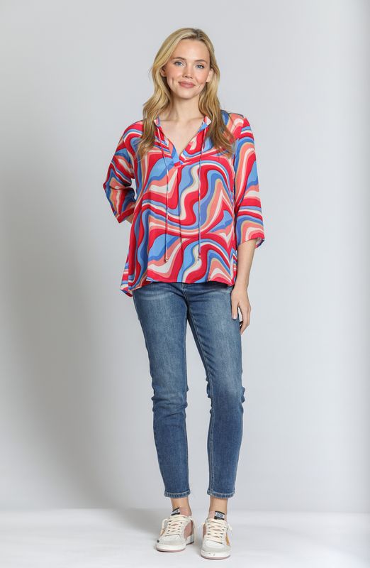 V-Neck w/ Tassel Pink Blue Multi