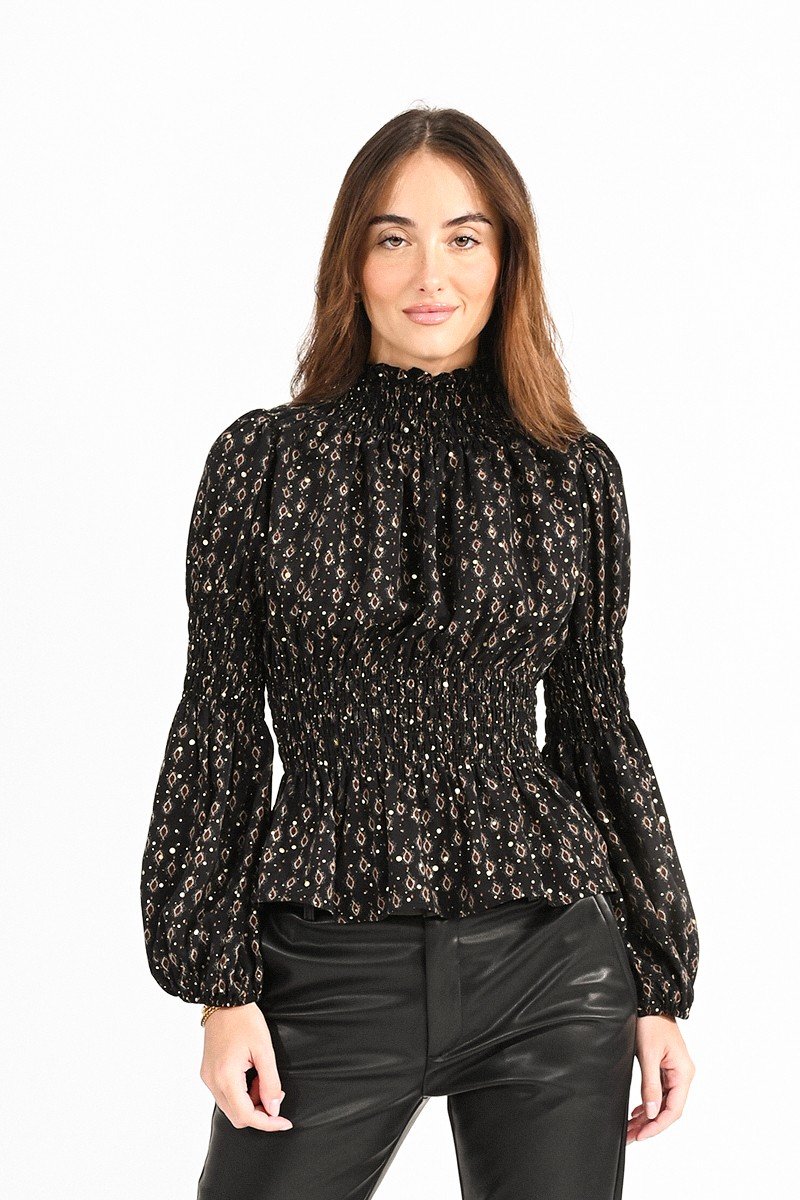 PRINTED BLOUSE WITH SMOCK