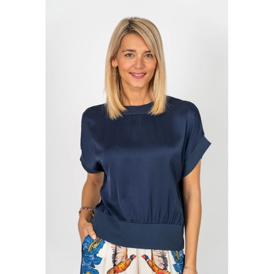 Ribbeed Neck Trim Blouse