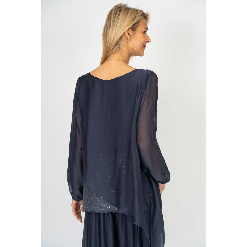 Silk Pant With Slit Open Sequins