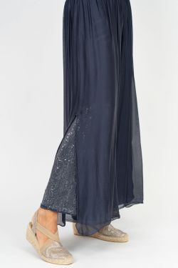 Silk Pant With Slit Open Sequins