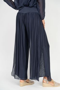 Silk Pant With Slit Open Sequins