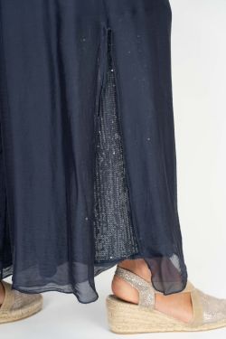 Silk Pant With Slit Open Sequins