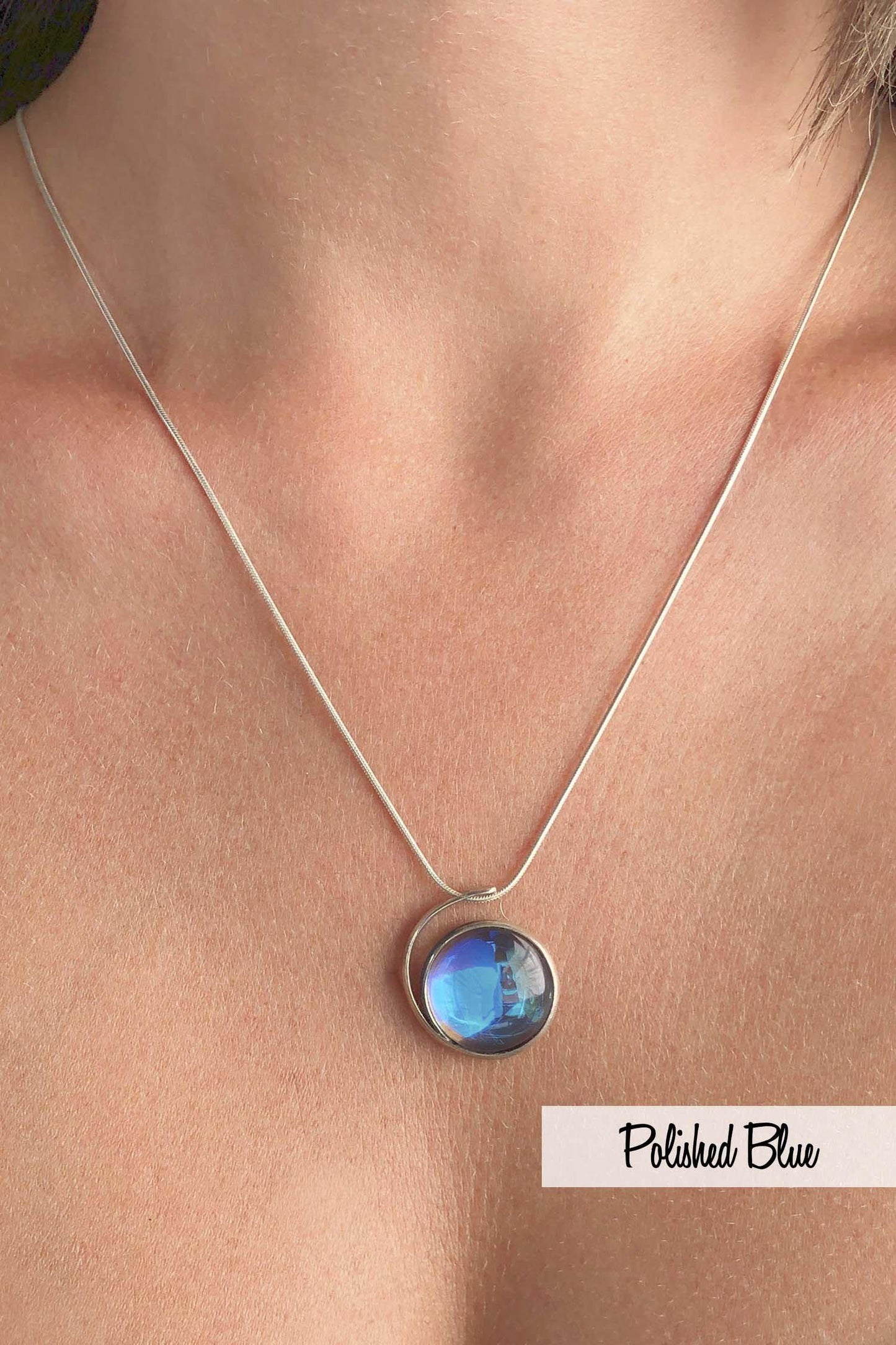 Lg.Wave Pendant Nk Sterling Sil. Glass Crys-Frosted Blue