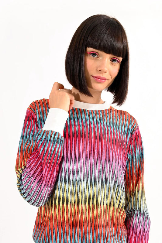 Summer sweater with colorful stripes, fine knit