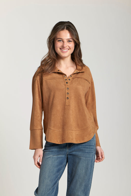 Faux Suede Henley Carmel Top