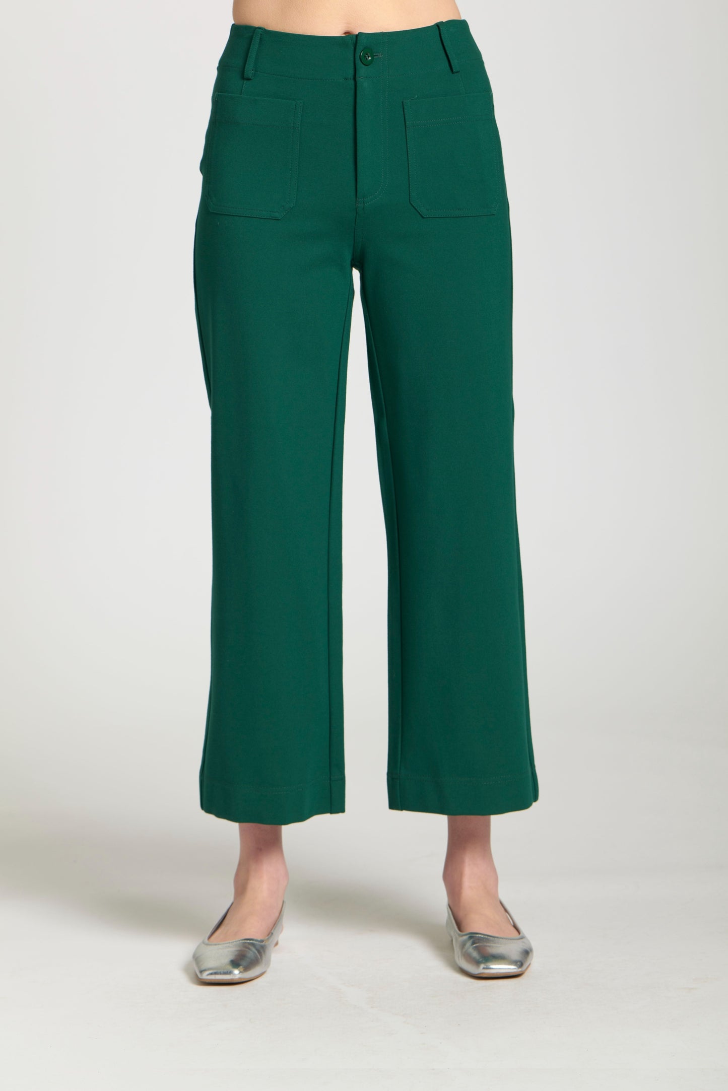 Ponte Cropped wide leg pant w/Patch Pocket