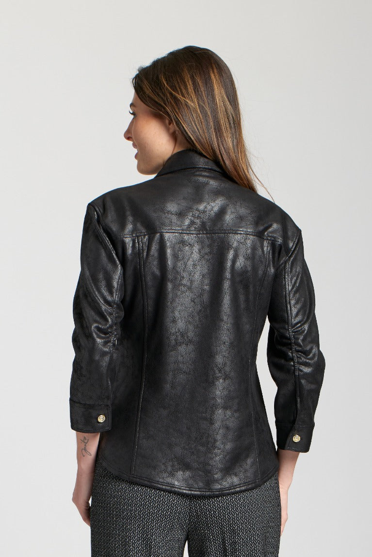 Vegan Lthr Shirt Jacket Blk
