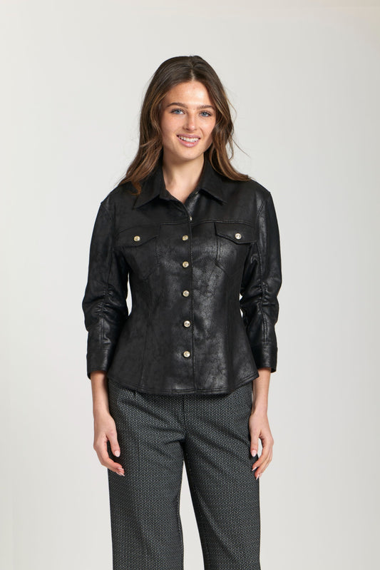 Vegan Lthr Shirt Jacket Blk