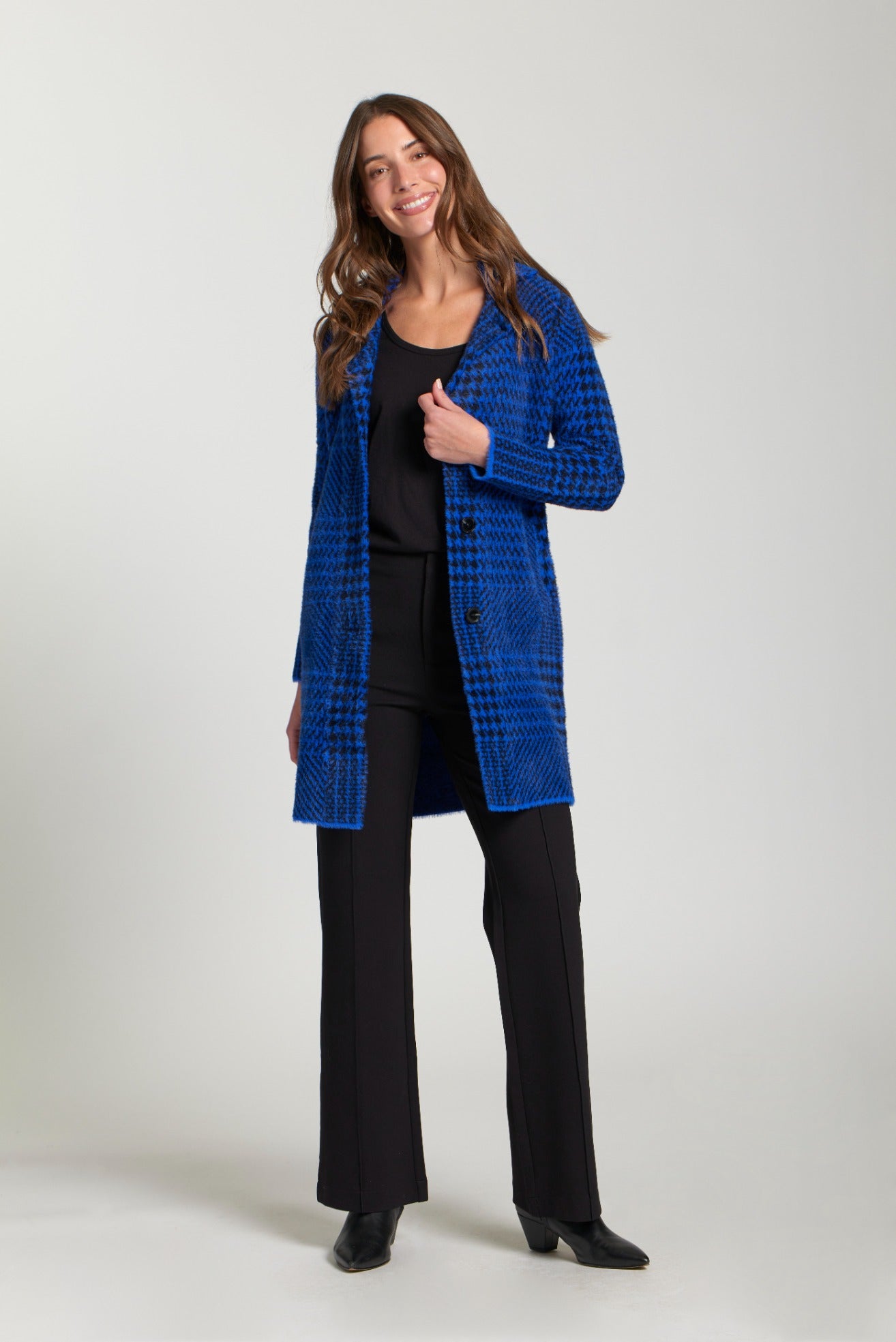Single Breasted SW100E Blue Houndstooth Coat