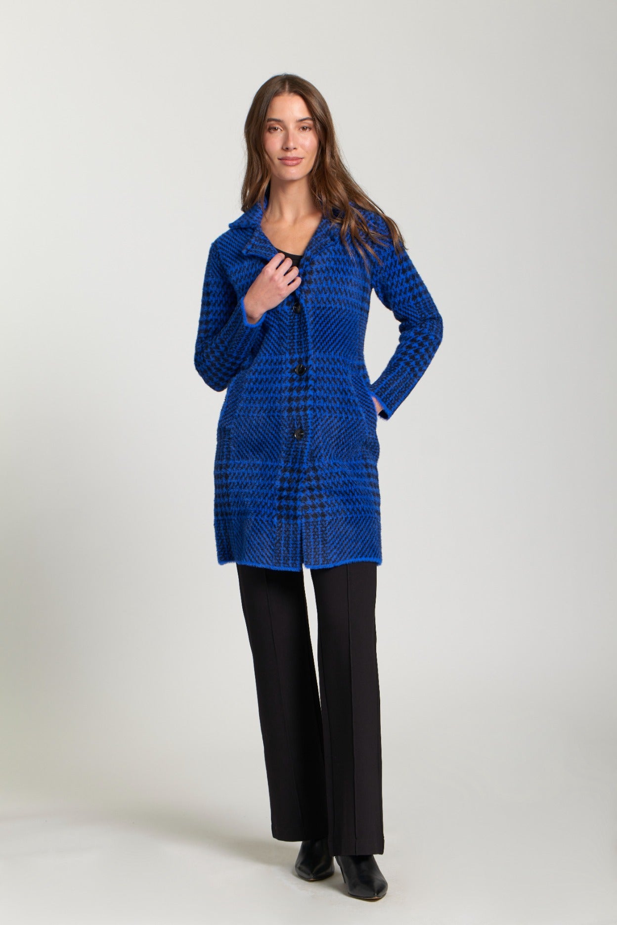 Single Breasted SW100E Blue Houndstooth Coat