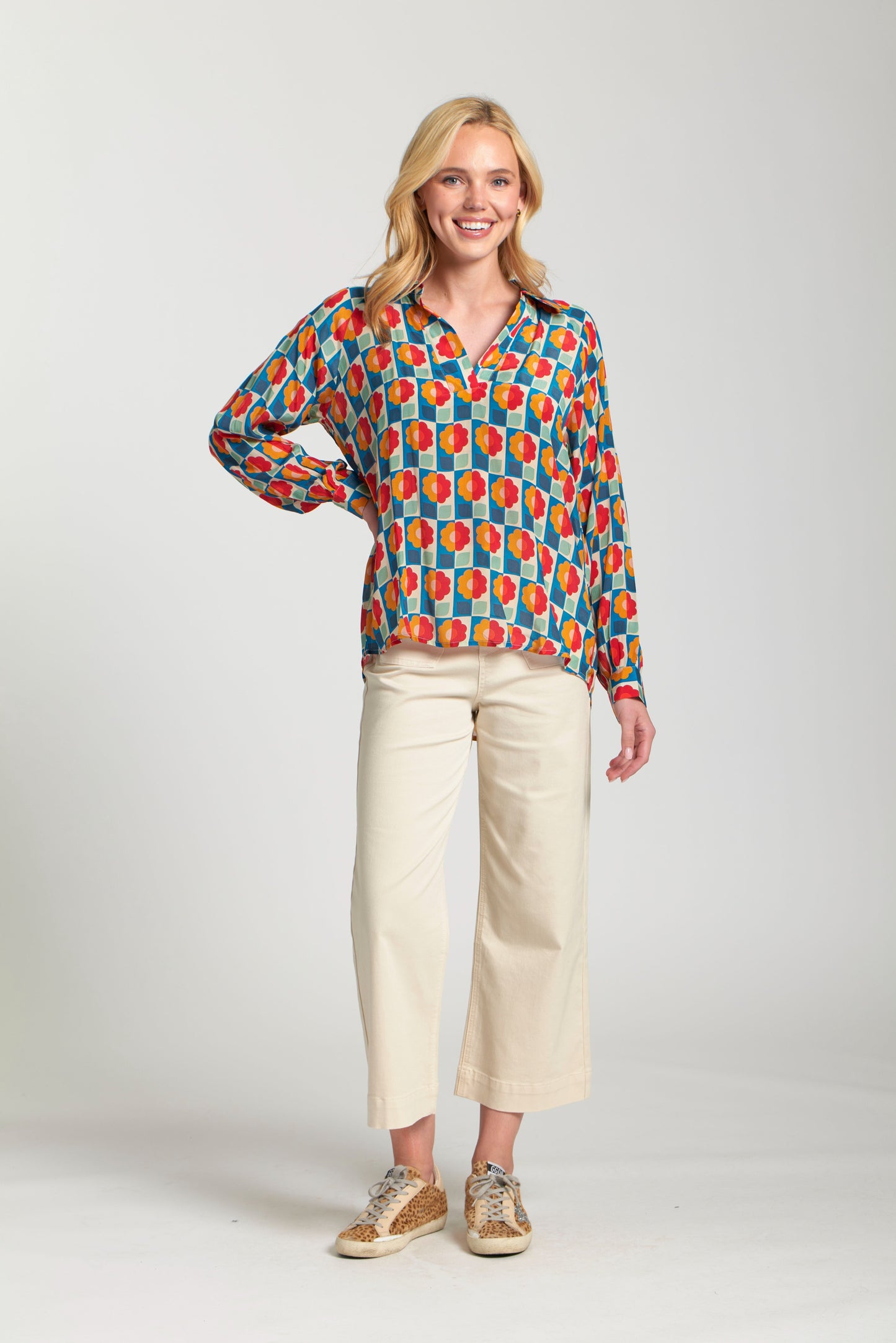 Half-Placket Pullover Blouse DARK ORANGE