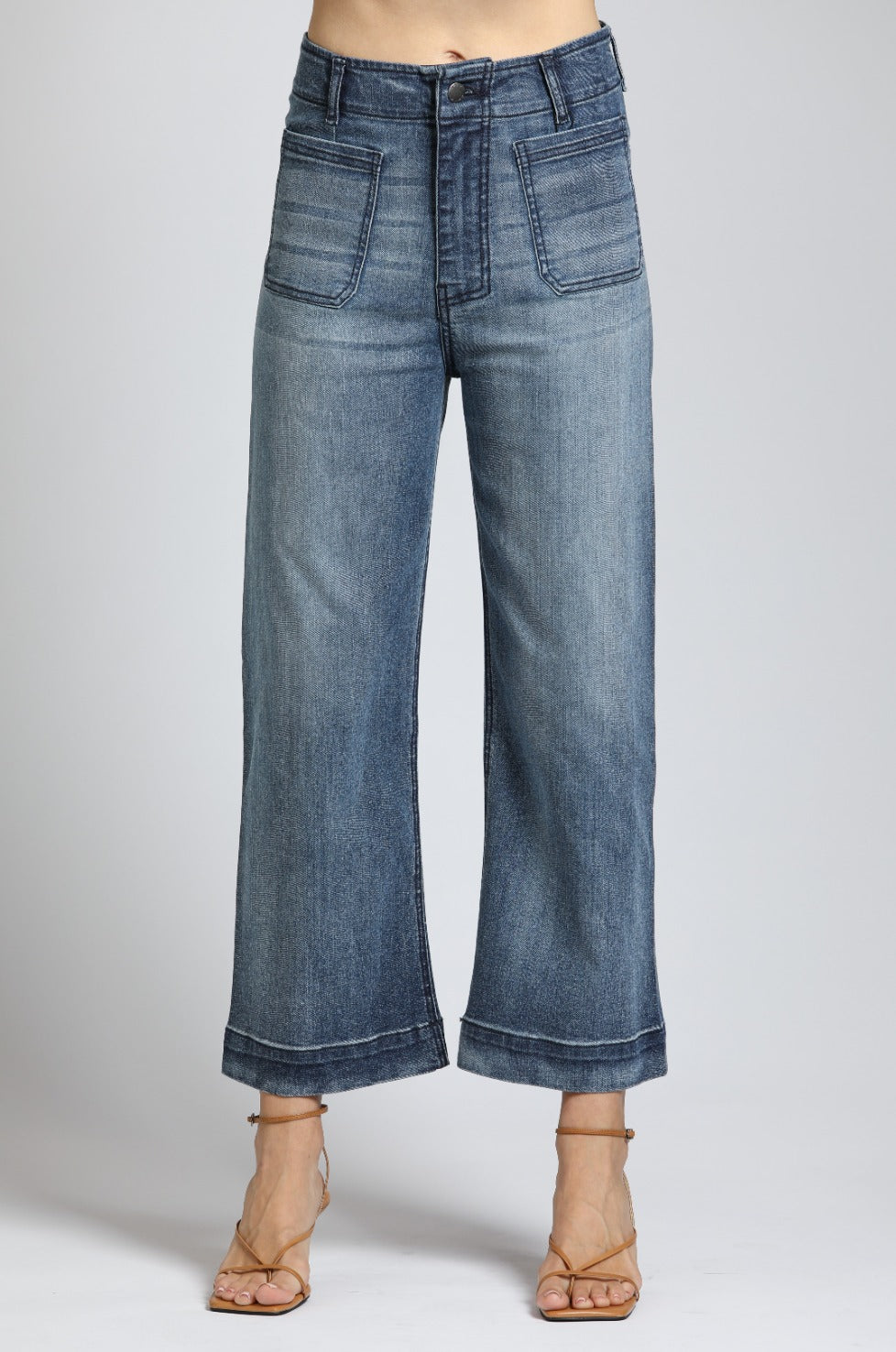 Cropped  B168 Wide leg Pant Patch Pockets