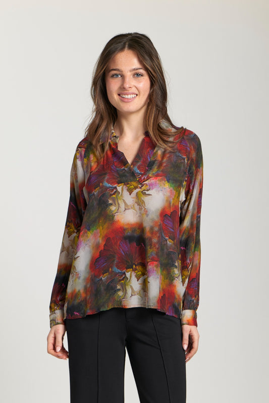 Half-Placket Pullover Blouse Red