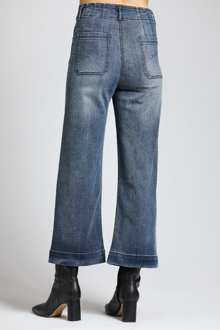 Cropped  B168 Wide leg Pant Patch Pockets