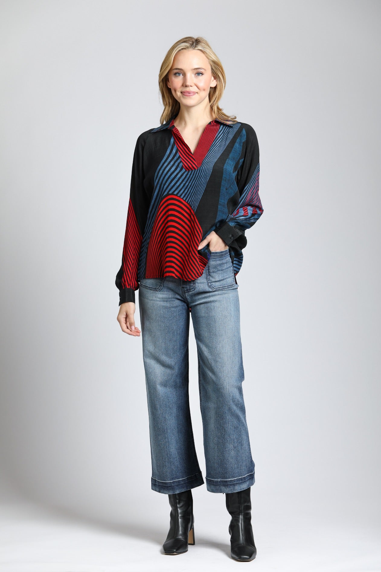 Cropped  B168 Wide leg Pant Patch Pockets