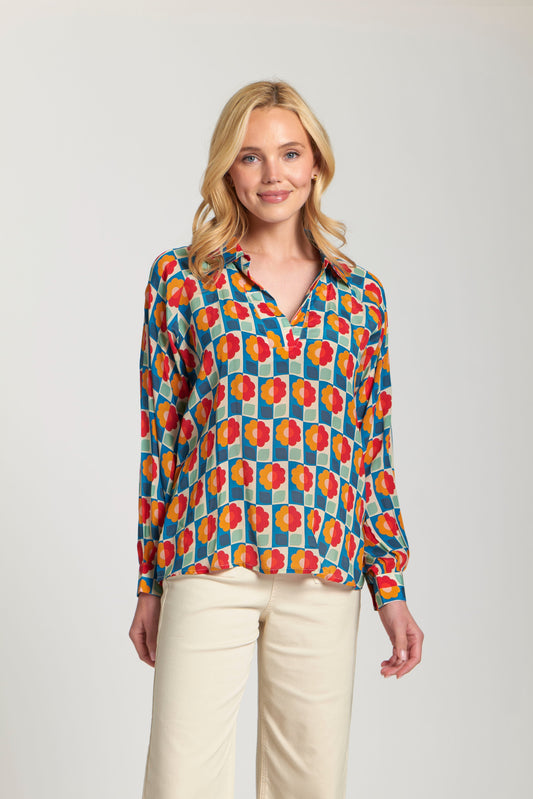 Half-Placket Pullover Blouse DARK ORANGE