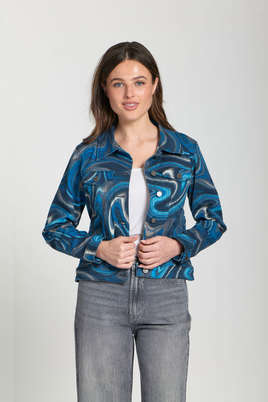 Printed Denim Jacket Blue