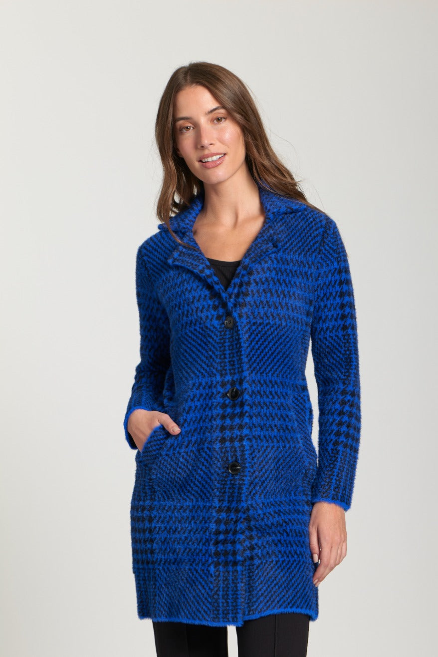 Single Breasted SW100E Blue Houndstooth Coat
