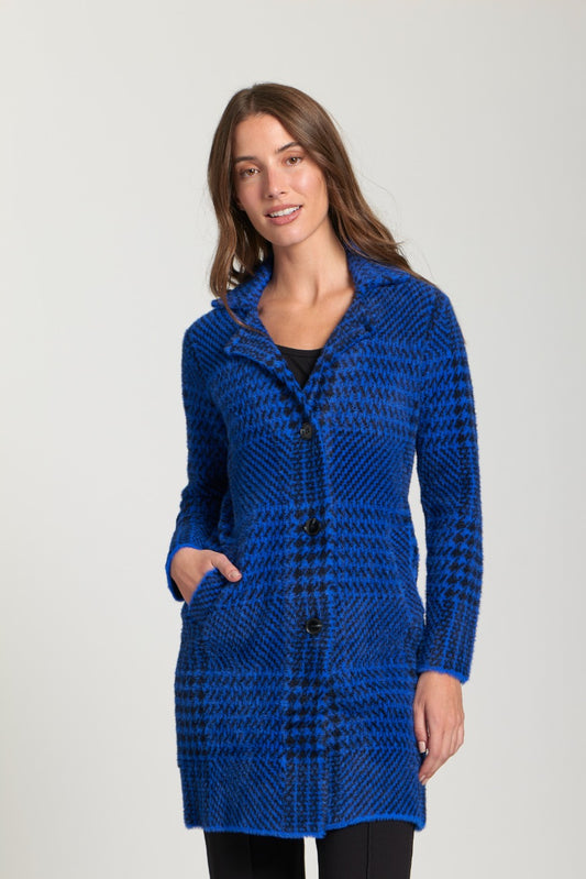 Single Breasted SW100E Blue Houndstooth Coat