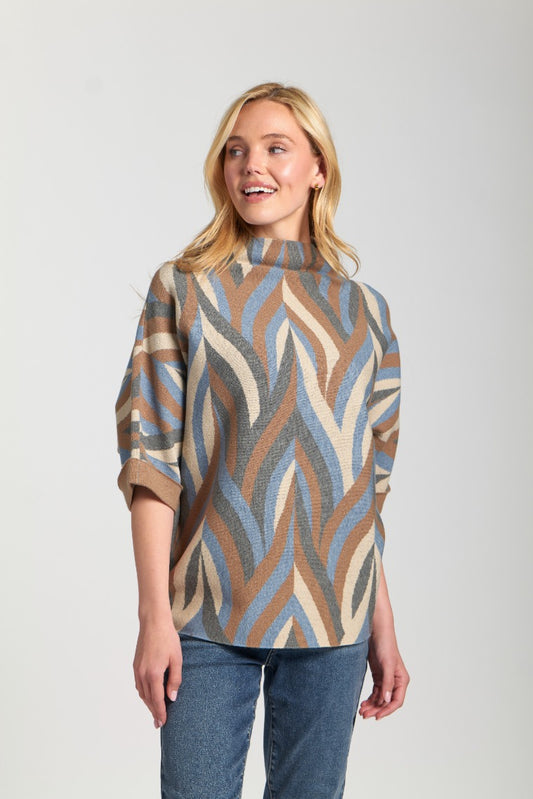 Interlacing Lines Sweater Top w/Contrast Cuff