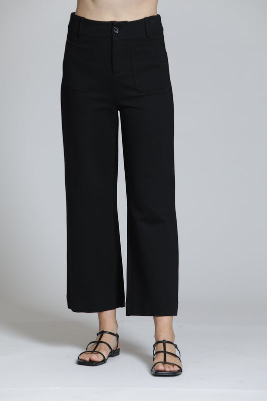 Ponte Pull on Cropped wide leg pant w/Patch Pocket bottom