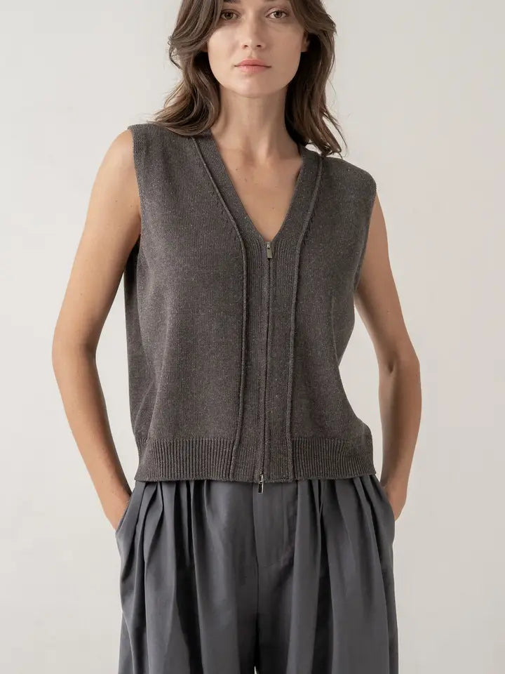 Zip Front S/L Knit Vest
