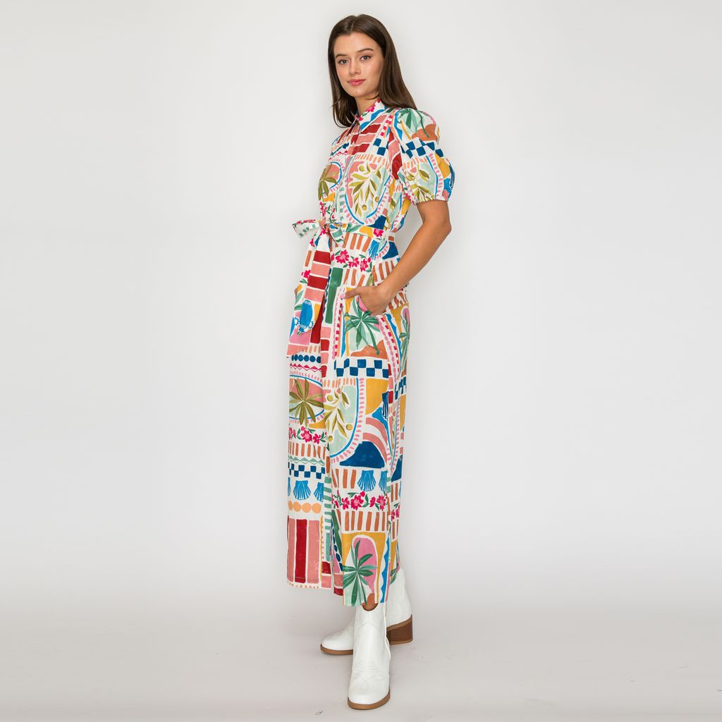 Midi Button Down Dress Multi